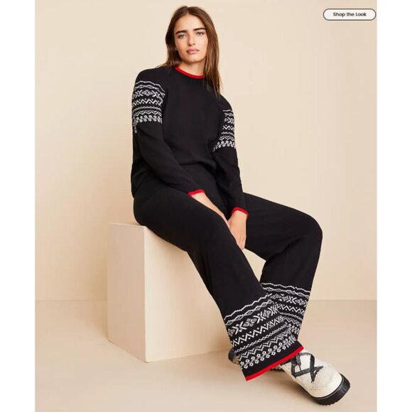 LOFT Lou & Grey Fair isle Wide Leg Pants NWT in Black XS - Picture 10 of 10